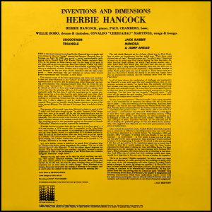 back cover of Herbie Hancock's album Inventions & Dimensions, released on the Applause label