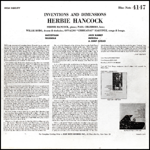 back cover of Herbie Hancock's album Inventions & Dimensions, released on the Blue Note label