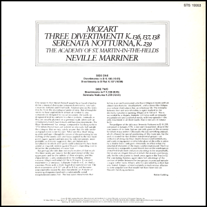 back cover of Mozart album
